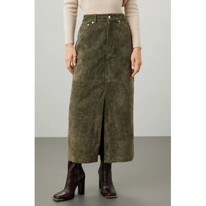 Blank NYC Skirt Womens 26 Green Leather Midi Hunter Front Slit Retro Weathered